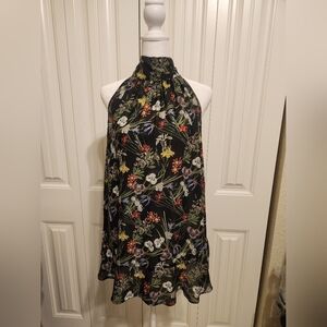 Max Studio Black Floral Halter Blouse